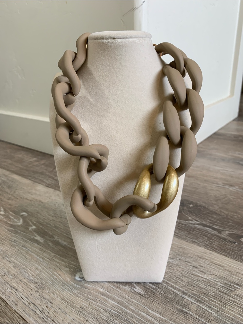 Matte Taupe Chain Link Necklace with Gold Accent - Women Accessories